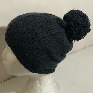 OS Halogen Ribbed Cashmere PomPom Beanie Gray